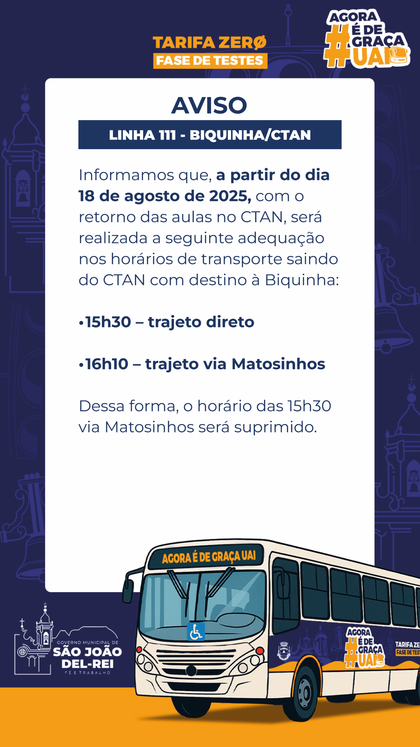 AVISO LINHA 111 – BIQUINHA/CTAN